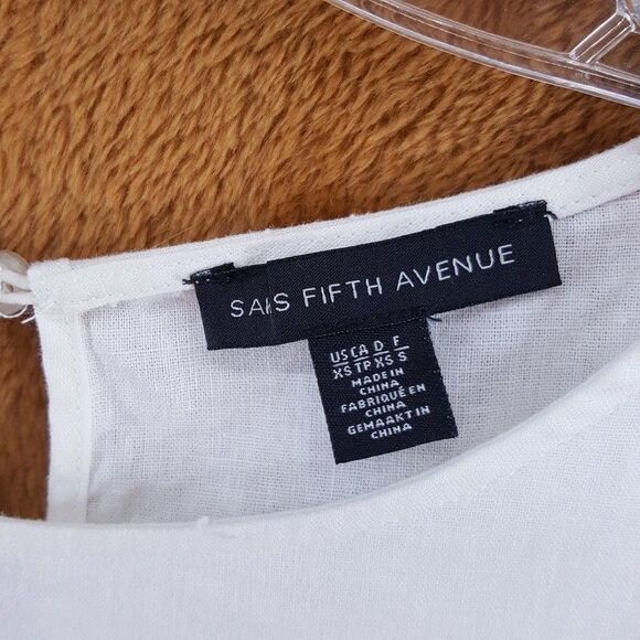 SAKS FIFTH AVENUE Dress Womens XS White Tiered Peasant Sundress Cap Sleeve Linen - Picture 2 of 7